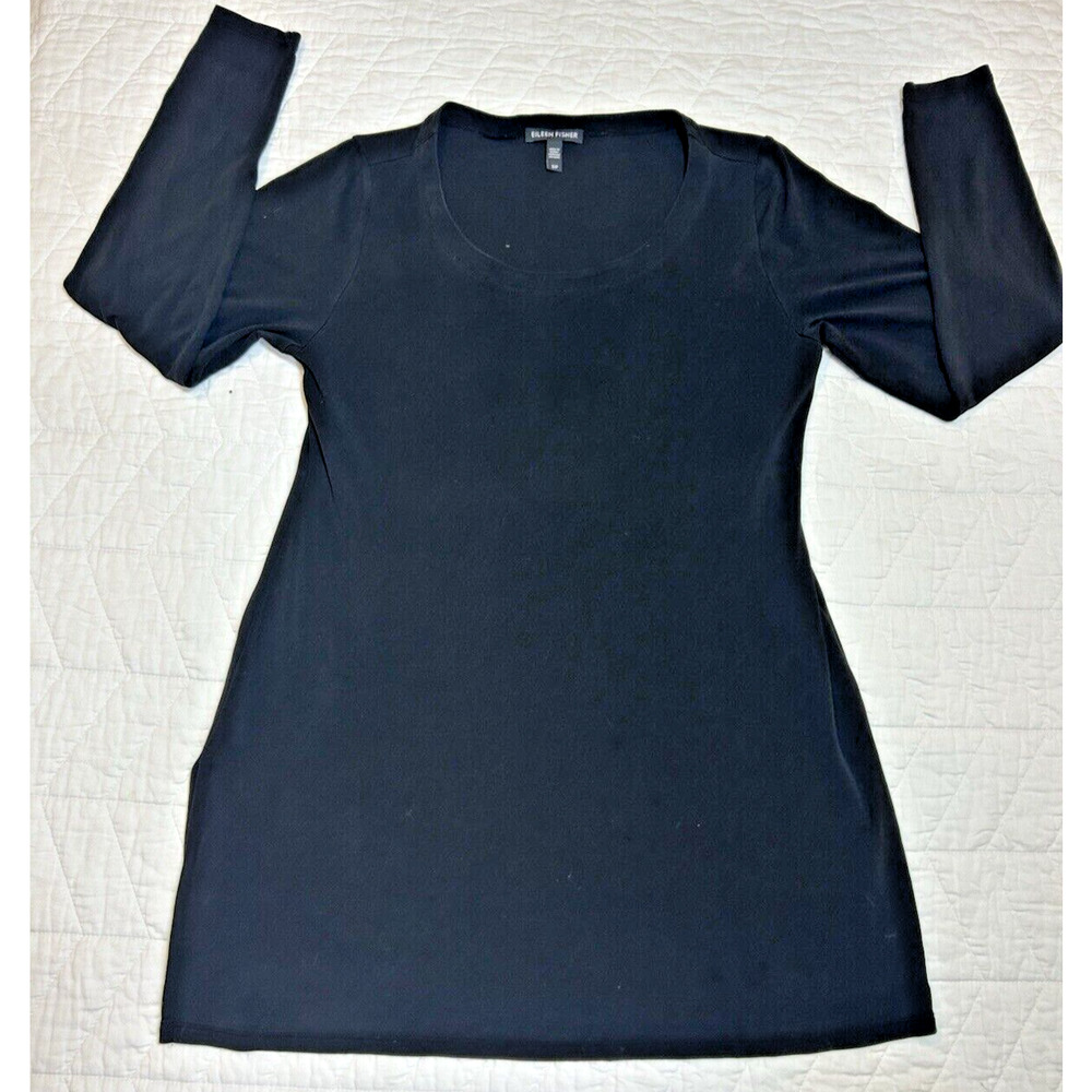 Eileen Fisher Top Women small Black Tunic Lightweight Casual Basic Stretch